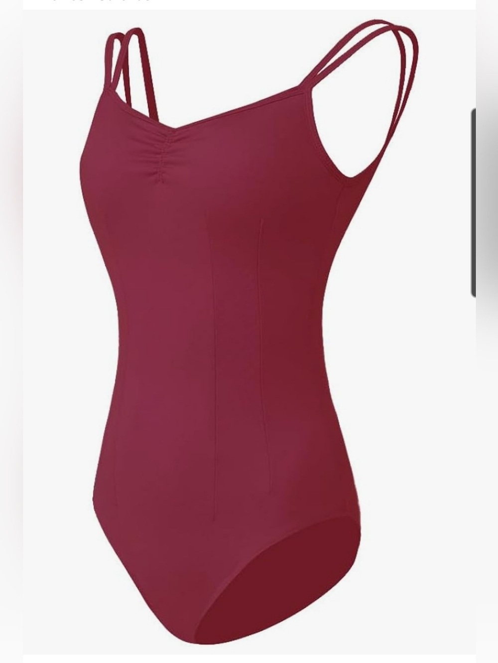 Sleek Shirred Front One-Piece Dance Leotard- Wine Red XL